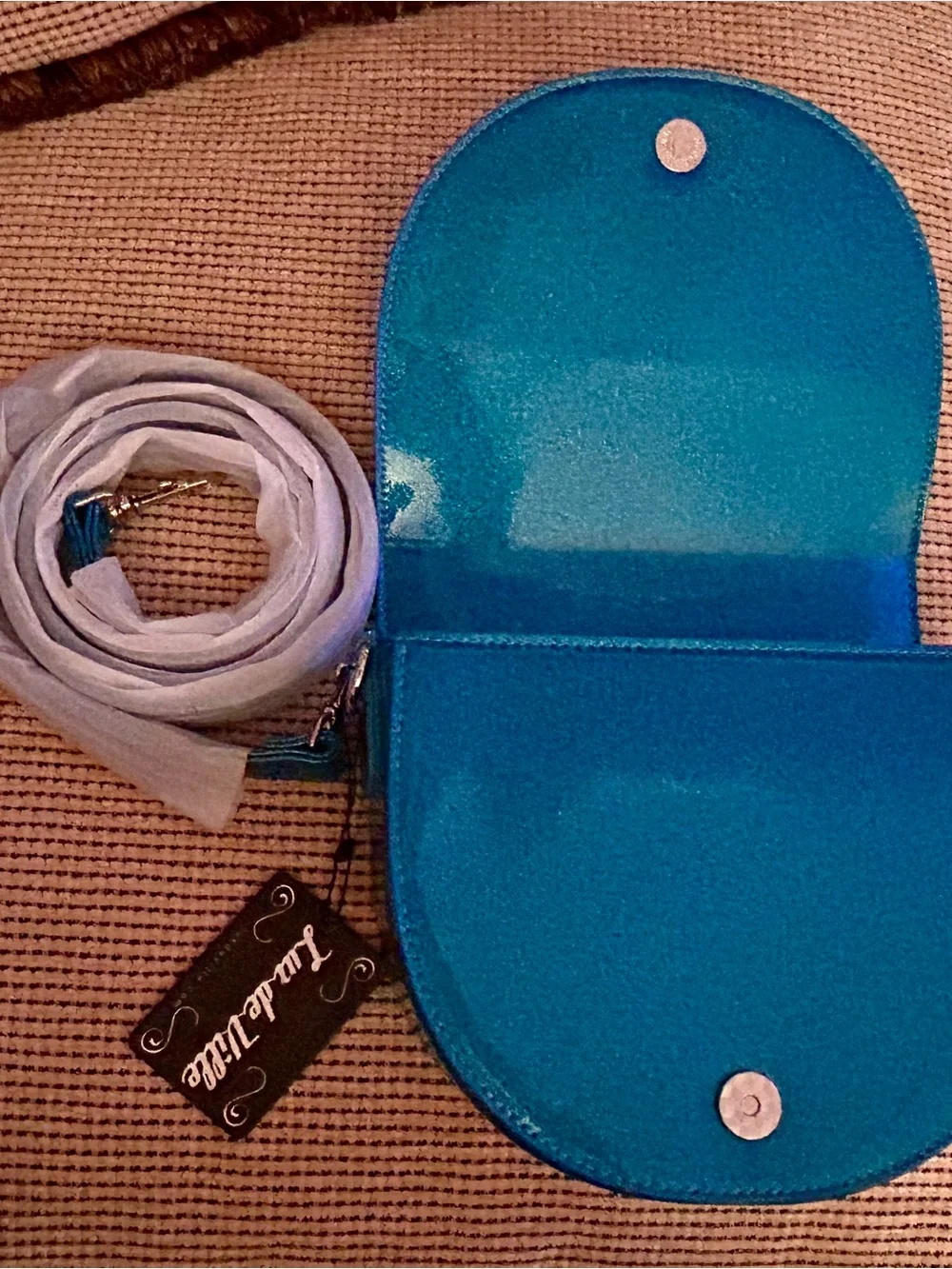 Lux de Ville Metallic Teal Blue Crossbody with Skull Charm